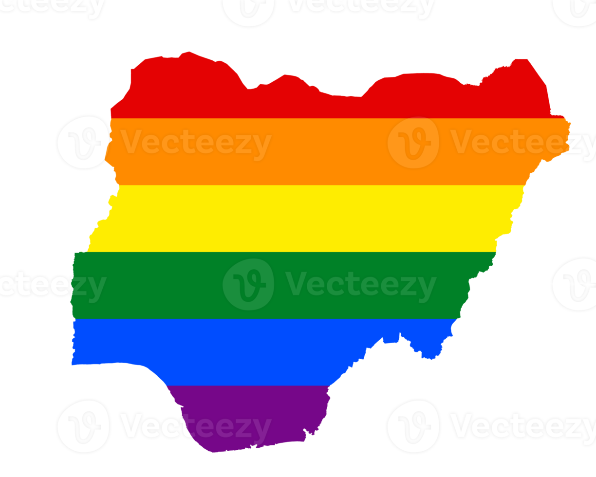 LGBT flag map of the Nigeria. PNG rainbow map of the Nigeria in colors of LGBT