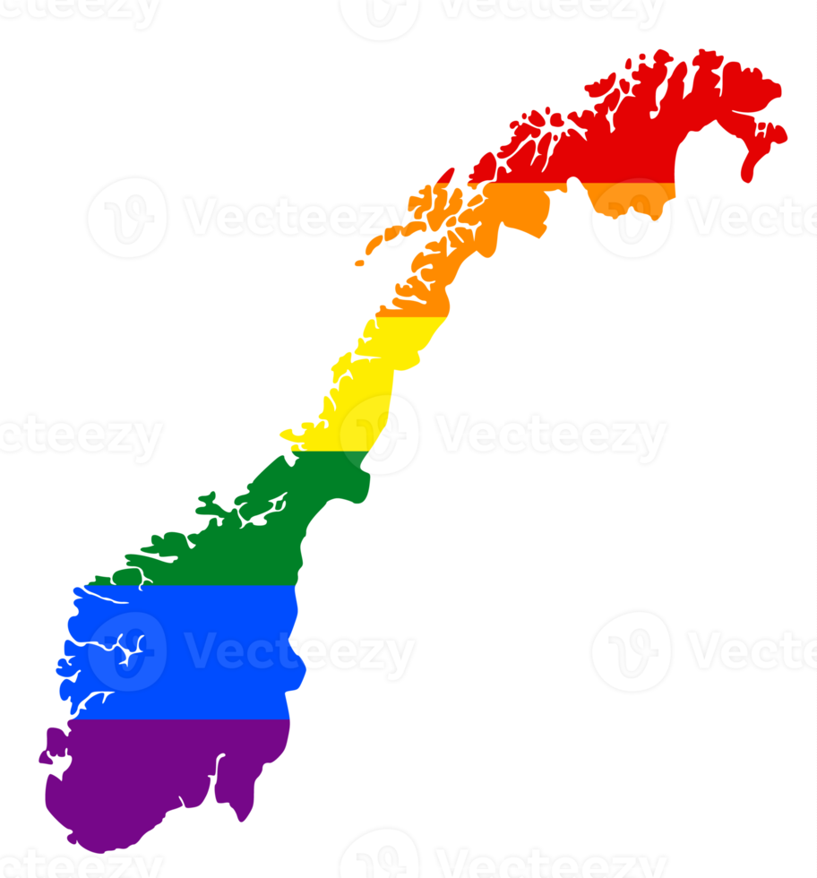 LGBT flag map of the Norway. PNG rainbow map of the Norway in colors of LGBT