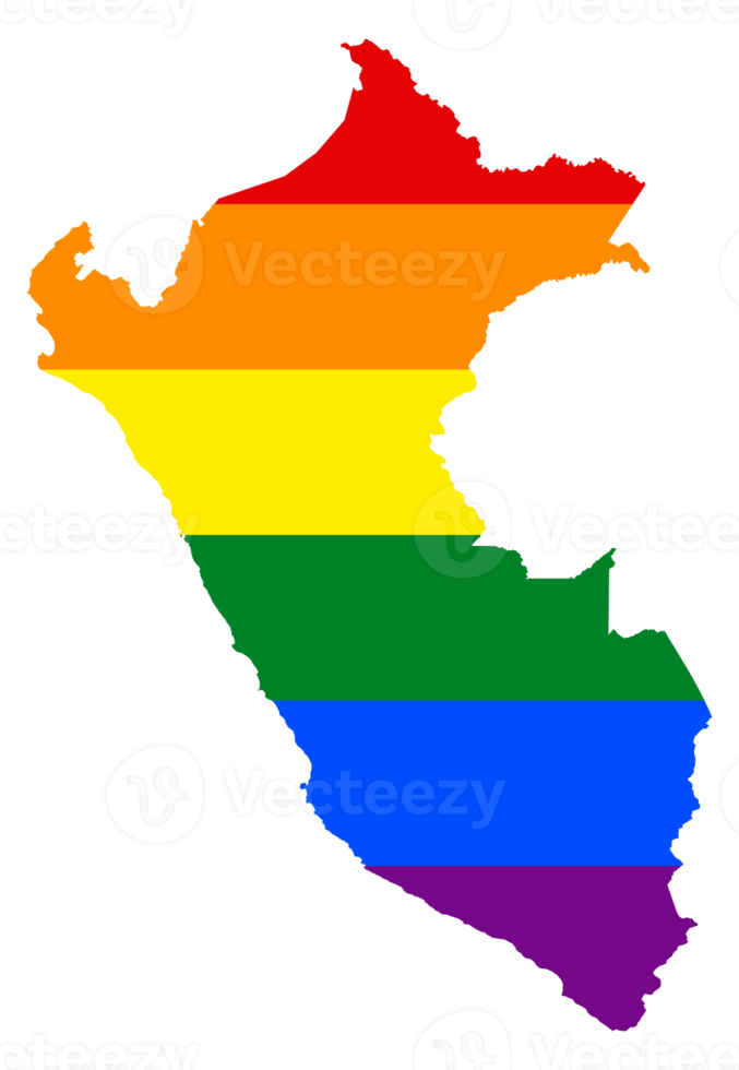 LGBT flag map of the Peru. PNG rainbow map of the Peru in colors of LGBT
