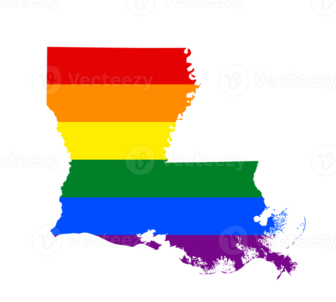 LGBT flag map of the Louisiana. PNG rainbow map of the Louisiana in colors of LGBT