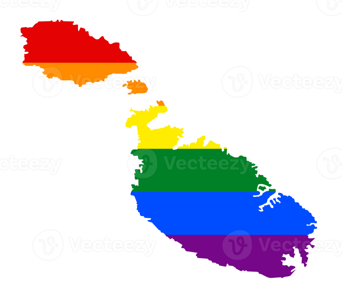 LGBT flag map of the Malta. PNG rainbow map of the Malta in colors of LGBT