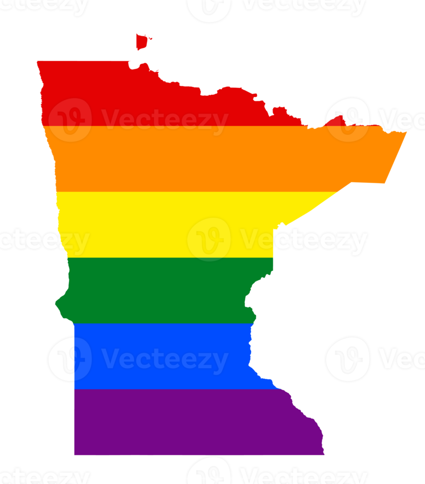 LGBT flag map of the Minnesota. PNG rainbow map of the Minnesota in colors of LGBT