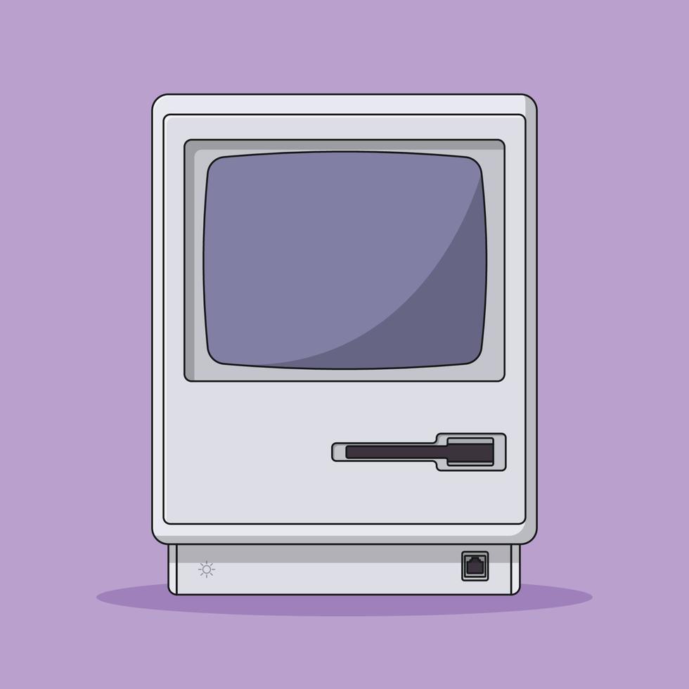 CRT Monitor Vector Icon Illustration with Outline for Design Element, Clip Art, Web, Landing page, Sticker, Banner. Flat Cartoon Style