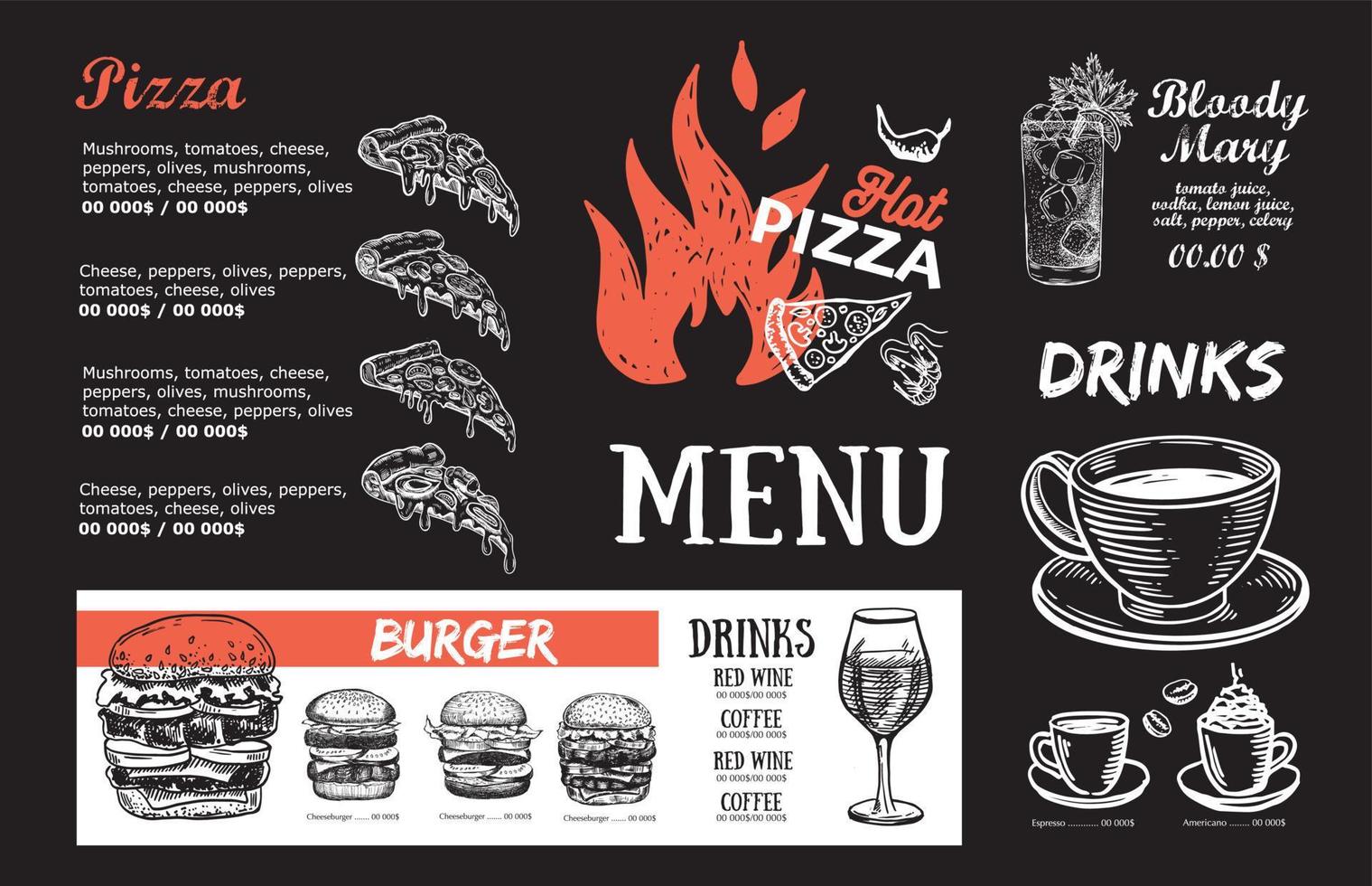 Restaurant cafe menu, template design. Food flyer. vector