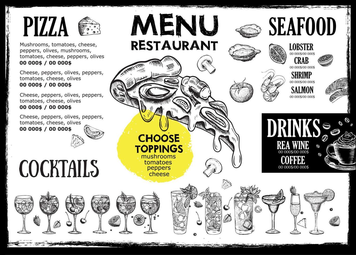 Menu, Restaurant cafe, template design. Food flyer. vector