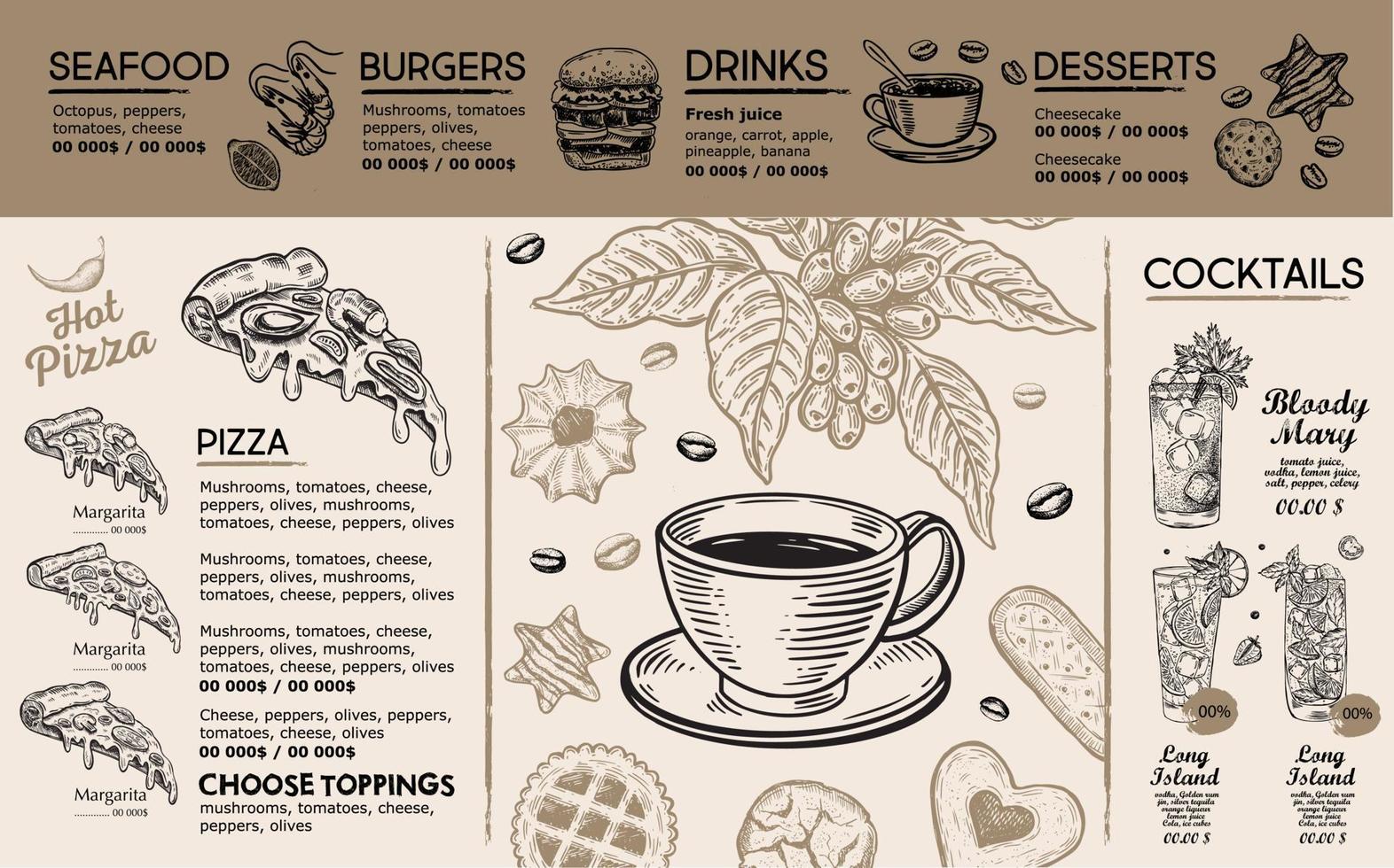 Menu, Restaurant cafe, template design. Food flyer. vector