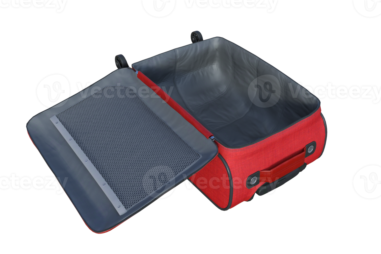 Red luggage open isolated. 3d render png