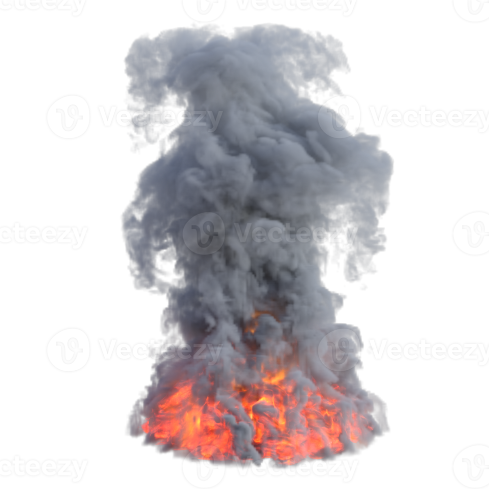 Smoke and fire explosion isolated. 3d render png