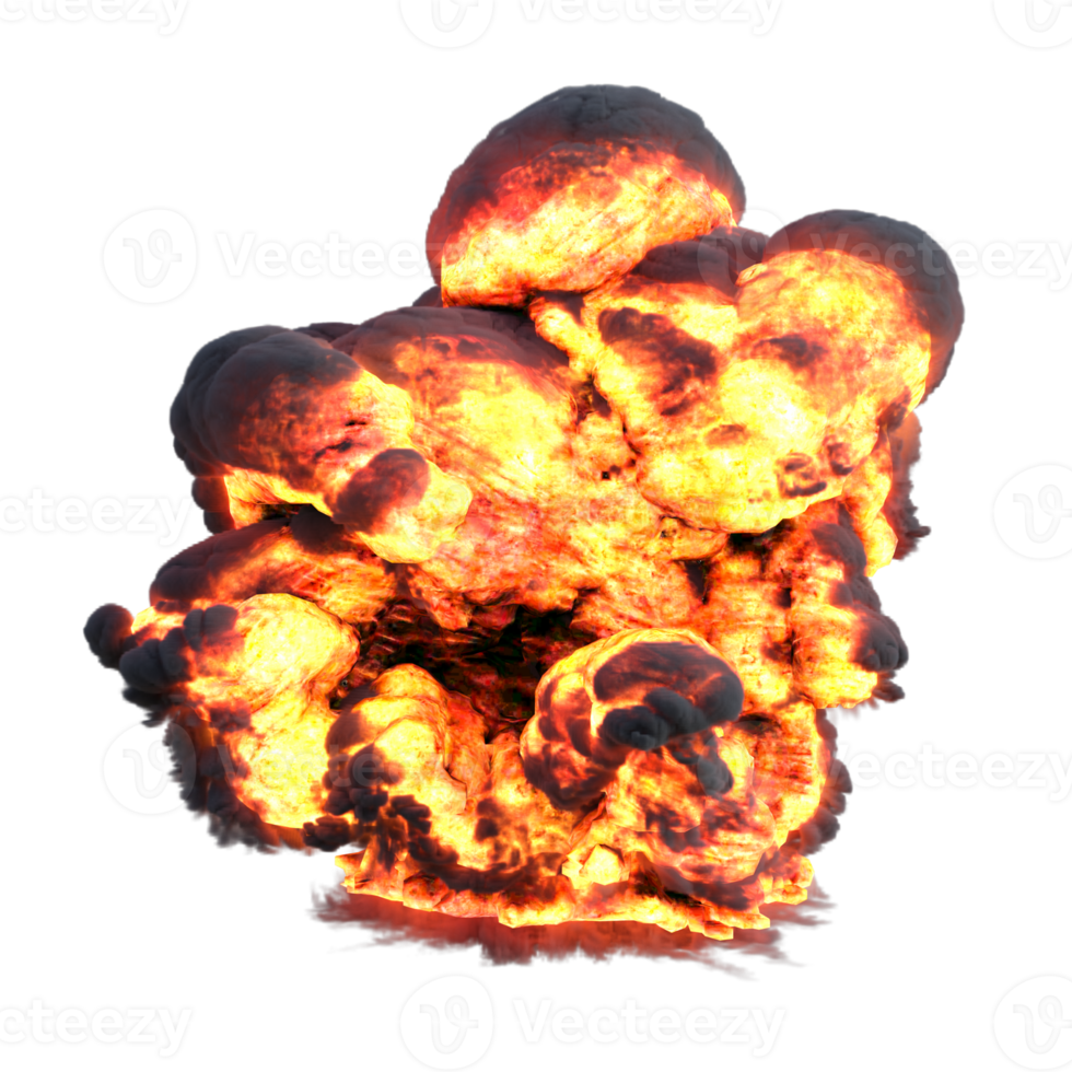 Smoke and fire explosion isolated. 3d render png