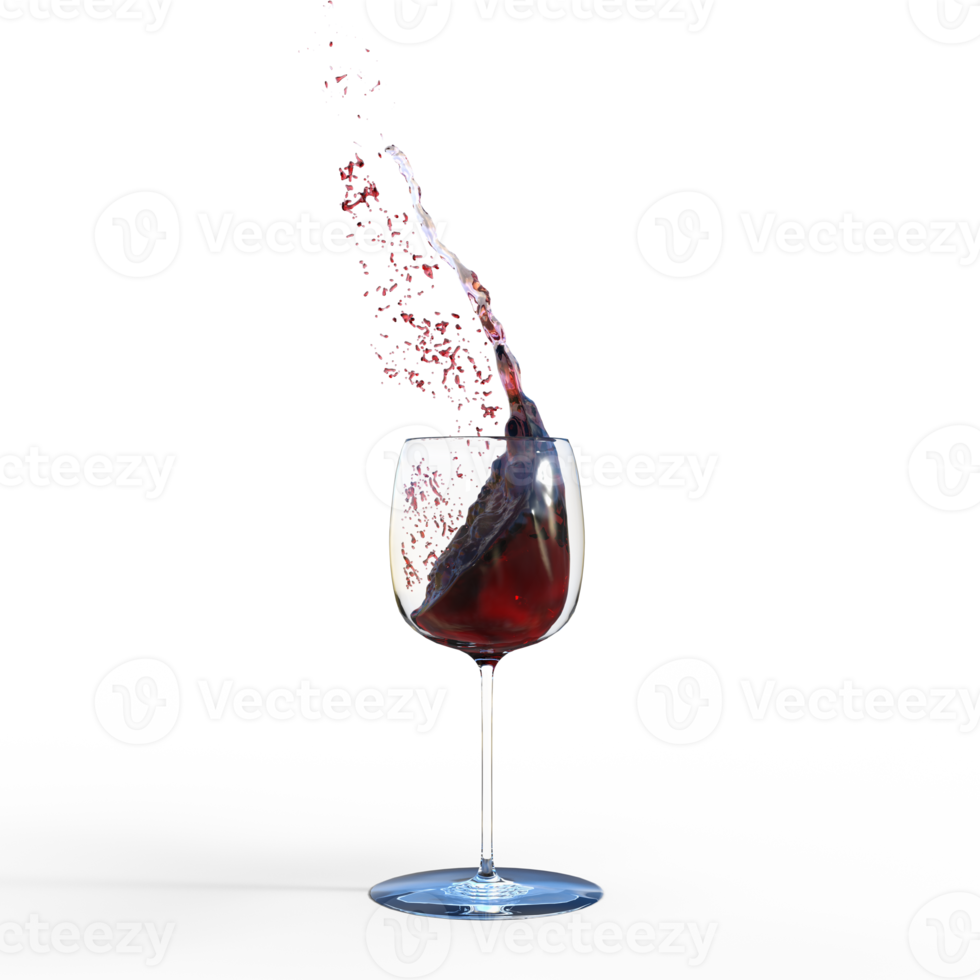 Water wine red pouring into glass. 3d render isolated png