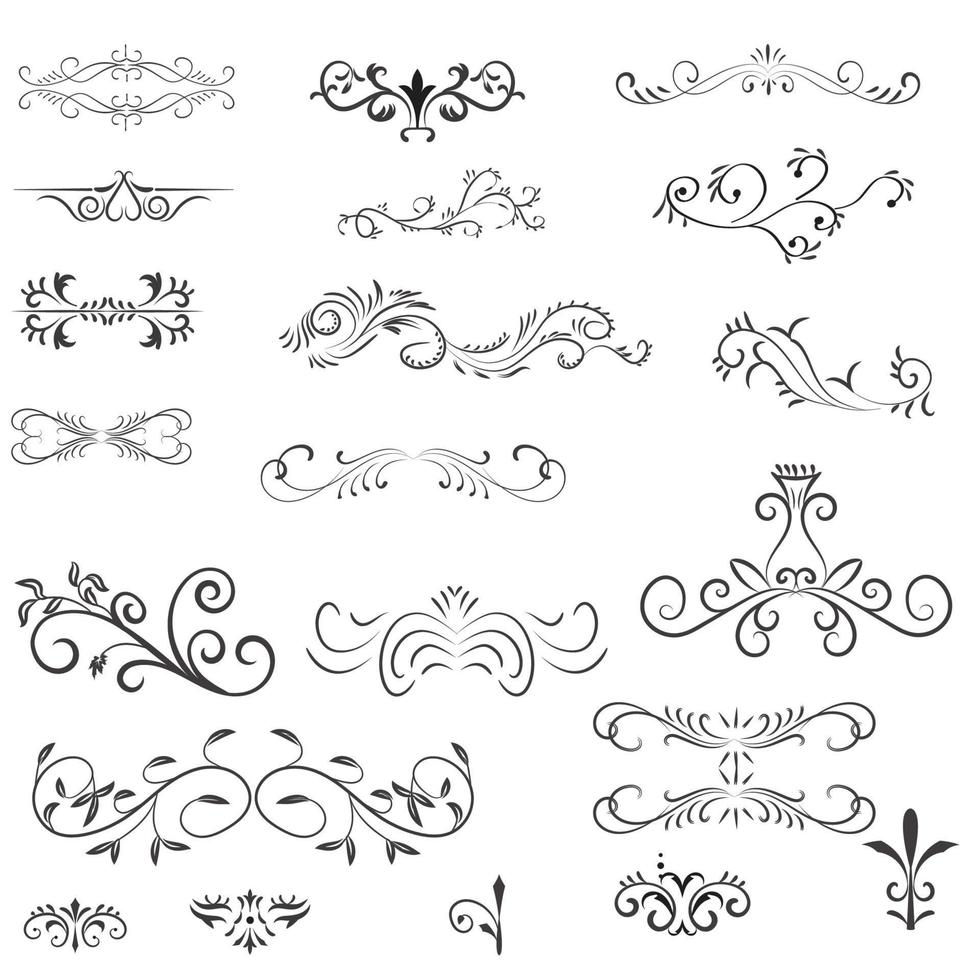 ornamental regla líneas en diferente diseño, decorativo divisores, remolino elementos, esquina diseño, vector gráfico elementos para diseño vector elementos