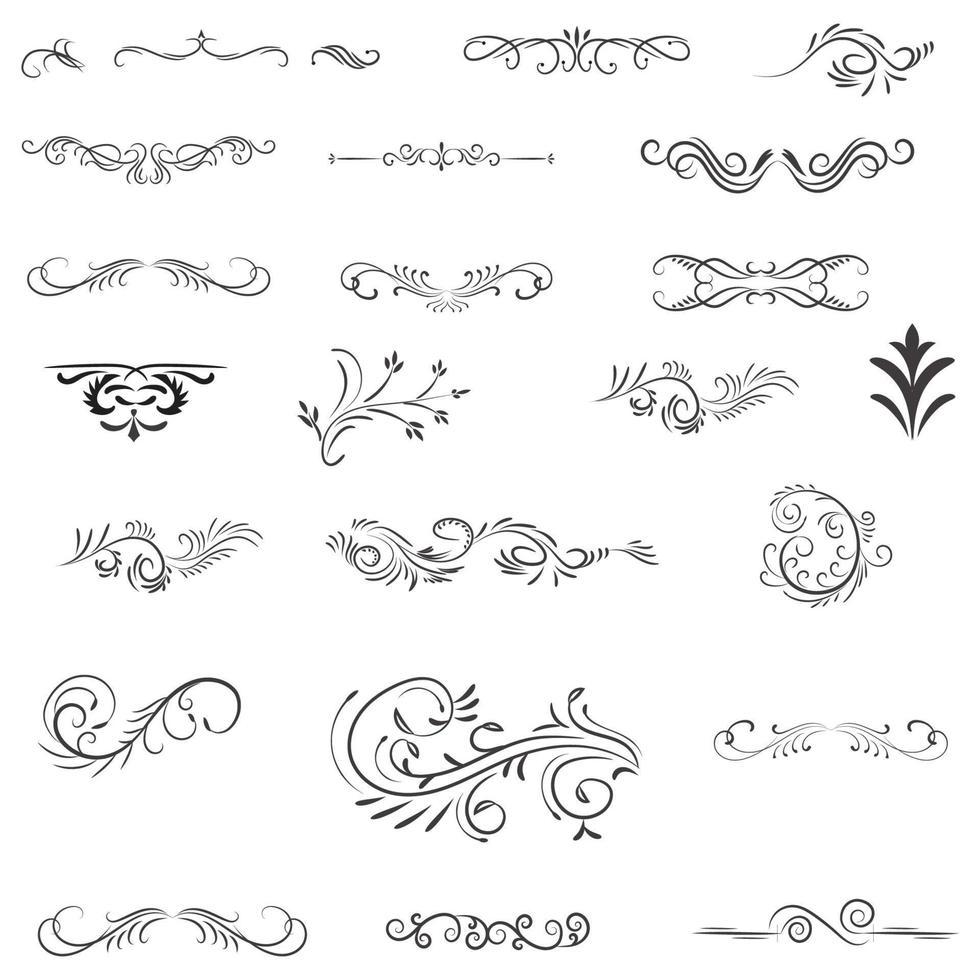 Ornamental Rule Lines in Different Design, Decorative dividers, Swirl elements, Corner design, Vector graphic elements for design vector elements