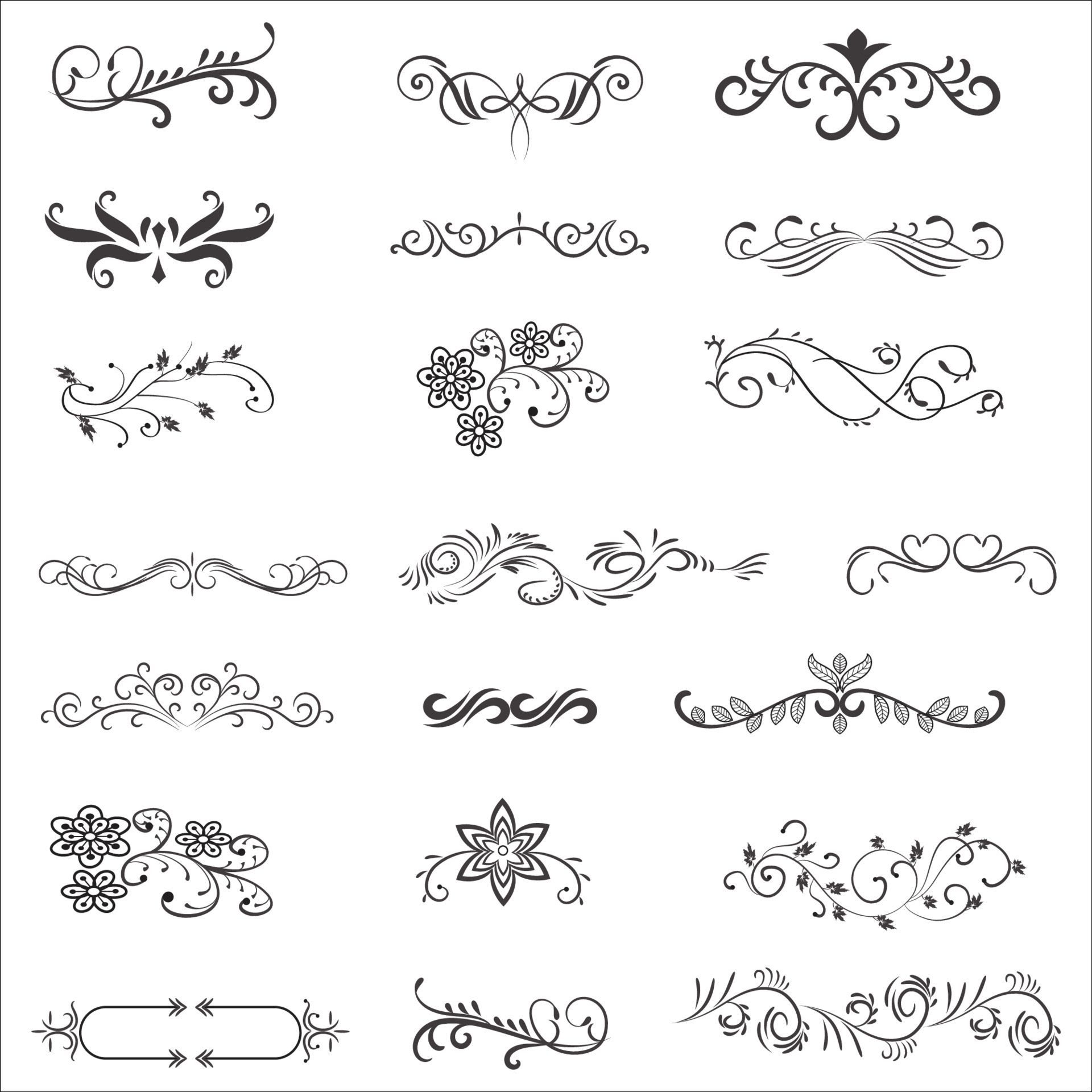 Ornamental Rule Lines in Different Design, Decorative dividers, Swirl ...