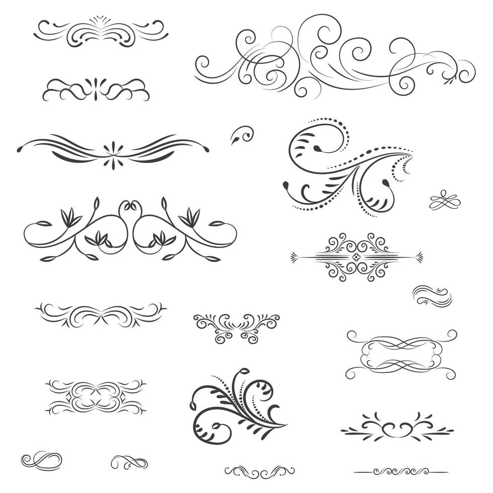 ornamental regla líneas en diferente diseño, decorativo divisores, remolino elementos, esquina diseño, vector gráfico elementos para diseño vector elementos