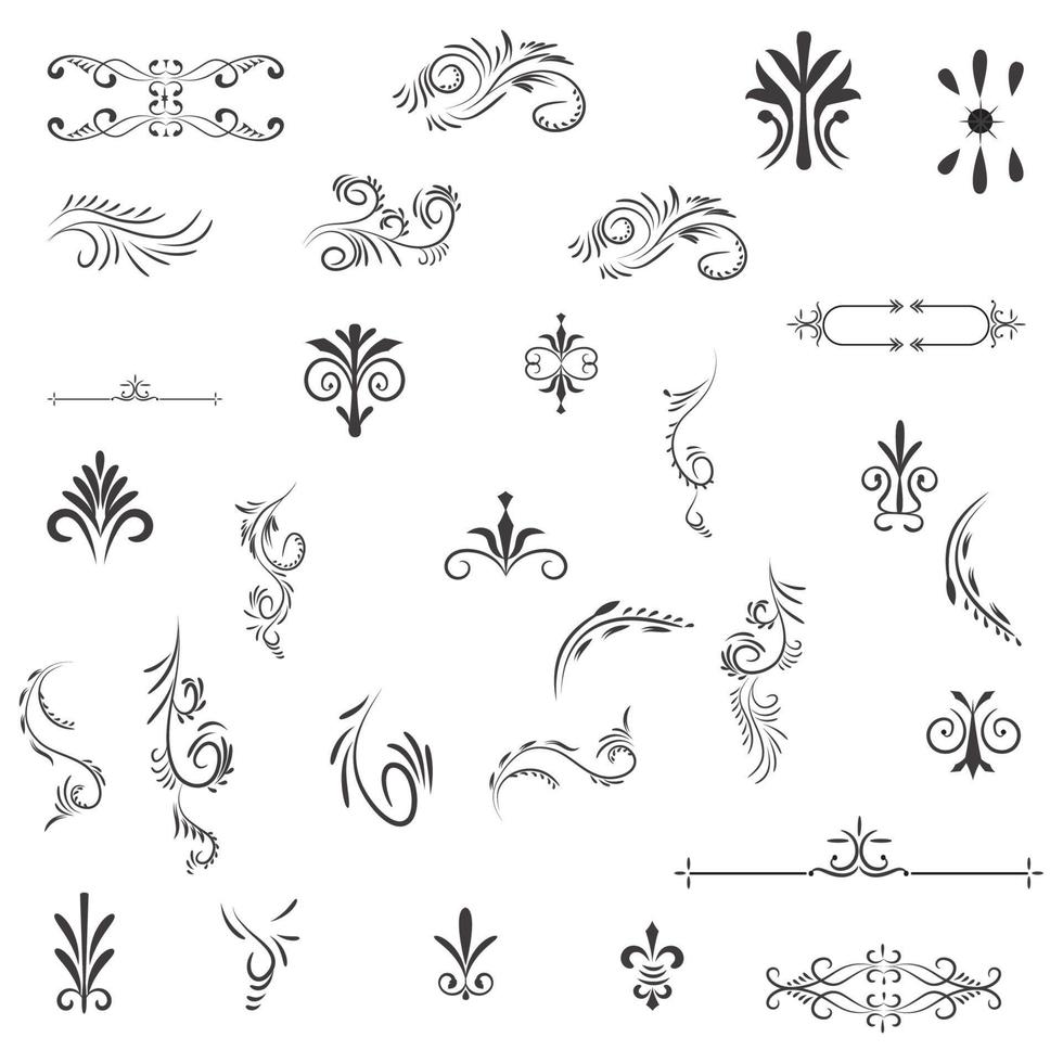 ornamental regla líneas en diferente diseño, decorativo divisores, remolino elementos, esquina diseño, vector gráfico elementos para diseño vector elementos