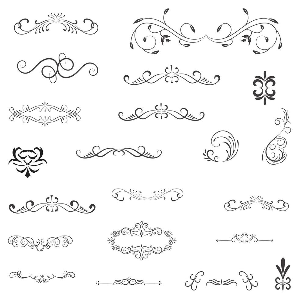 ornamental regla líneas en diferente diseño, decorativo divisores, remolino elementos, esquina diseño, vector gráfico elementos para diseño vector elementos