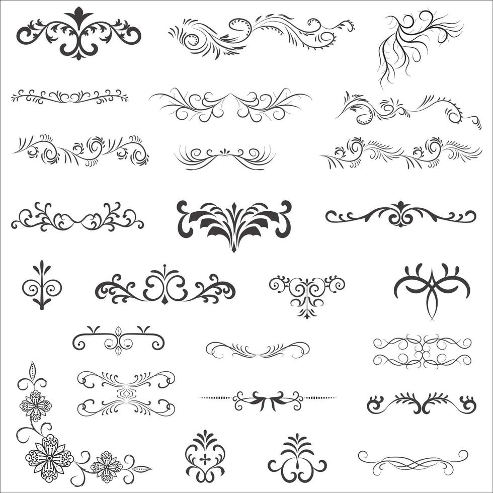 Ornamental Rule Lines in Different Design, Decorative dividers, Swirl elements, Corner design, Vector graphic elements for design vector elements