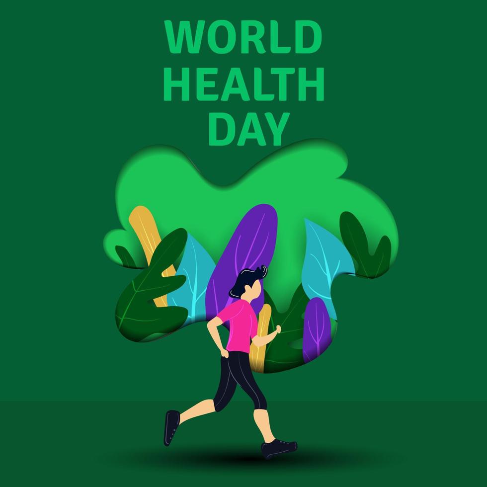 mundo salud día. sano estilo de vida. correr, mundo salud día saludo bandera con natural estilo, y deporte caracteres vector