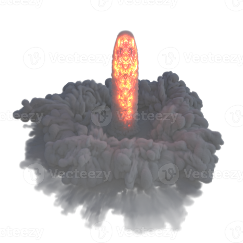 Flames and smoke for rocket launch. 3d render isolated png