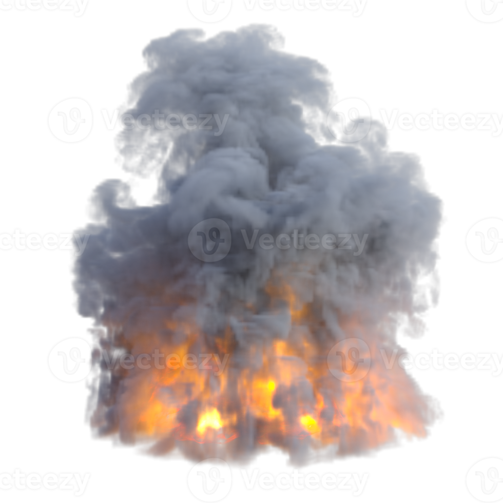 Smoke and fire explosion isolated. 3d render png