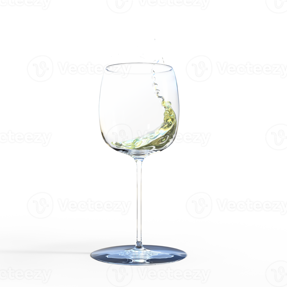Water wine white pouring into glass. 3d render isolated png