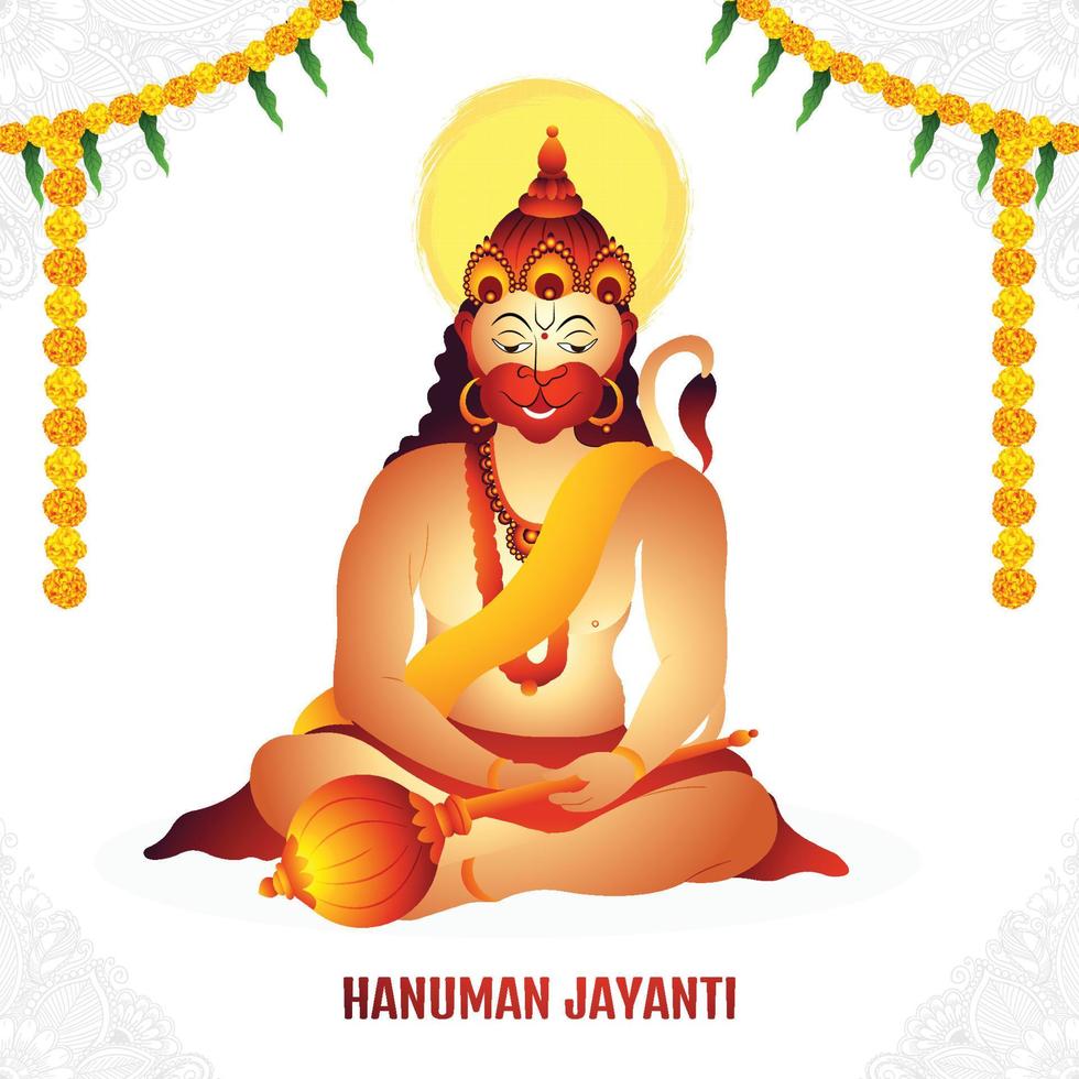 Lord hanuman on religious background for sri hanuman jayanti card design vector