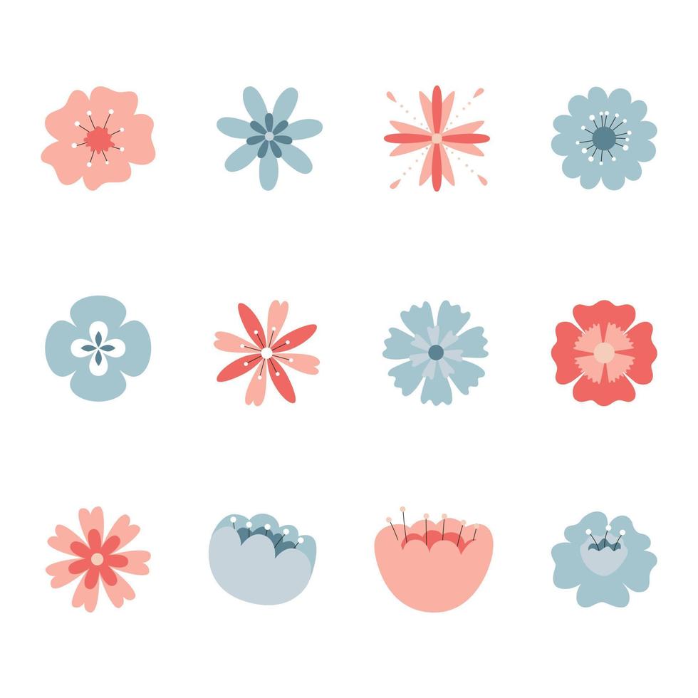 un conjunto de flor brote formas floreciente, florecer flores resumen botánico elementos. moderno moderno Moda vector ilustración. aislado en un blanco antecedentes.