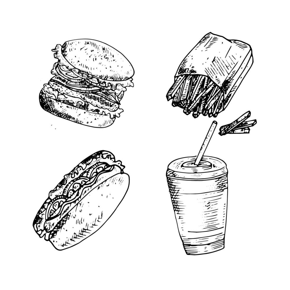 prima vector mano dibujar rápido comida para restaurante