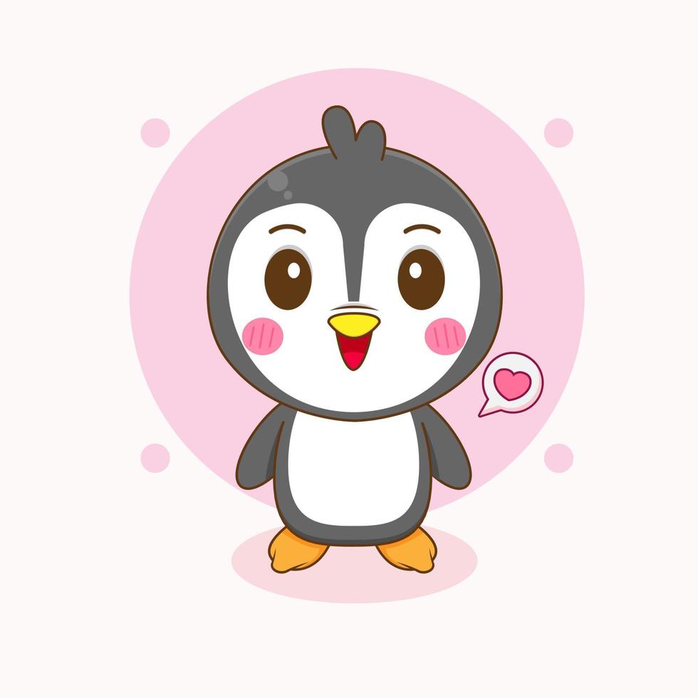 linda contento pingüino chibi personaje ilustración vector