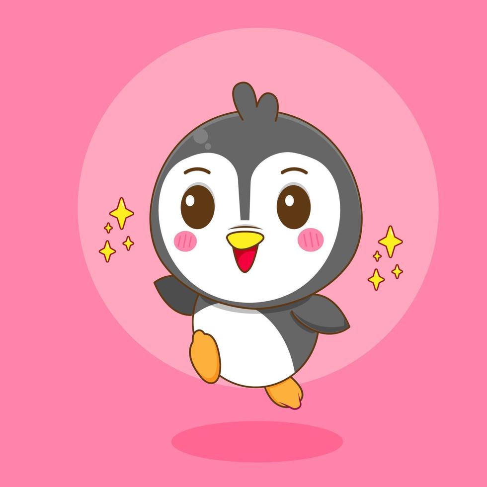 linda contento pingüino chibi personaje ilustración vector