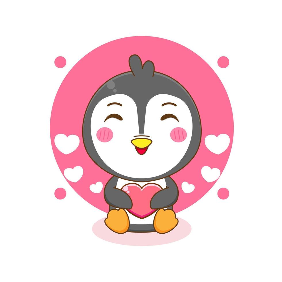 linda pingüino con amor firmar chibi personaje ilustración vector