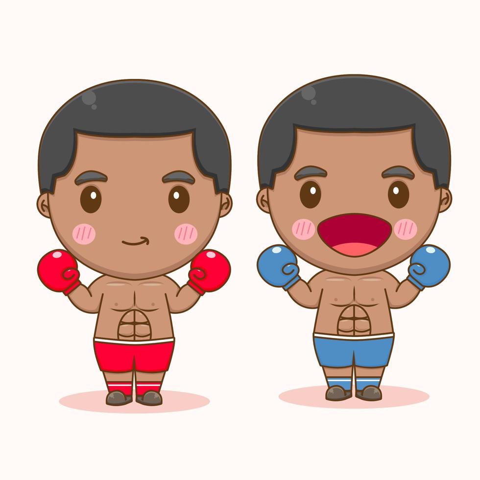 cute boxer chibi character illustration vector