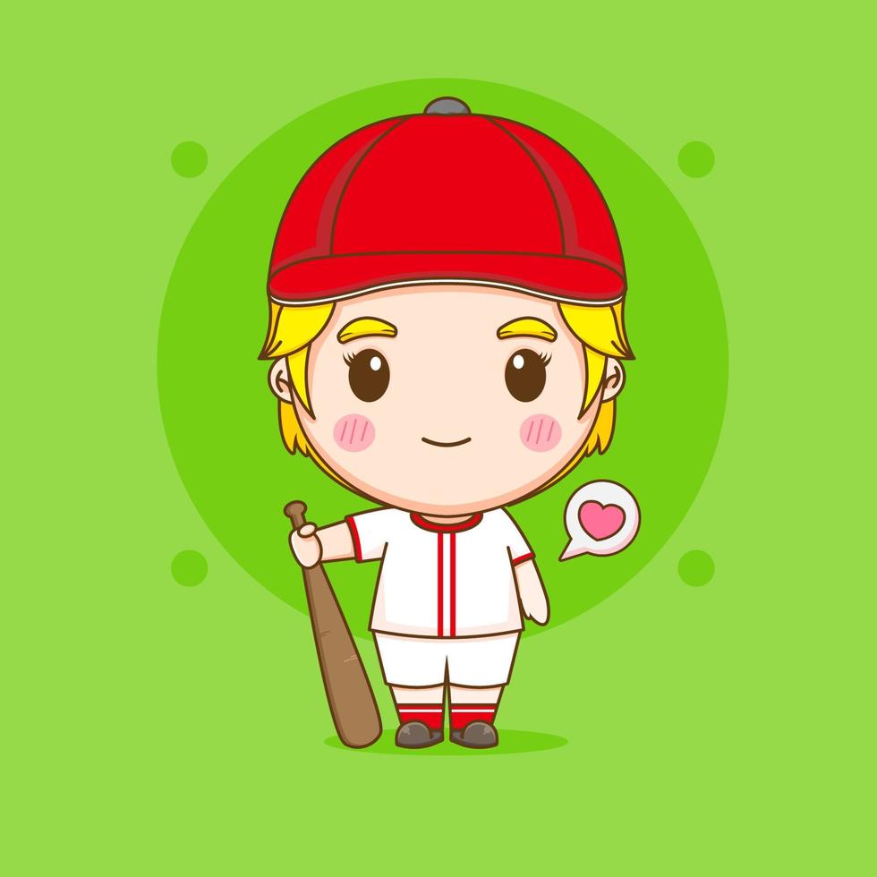 cute baseball player chibi character illustration vector