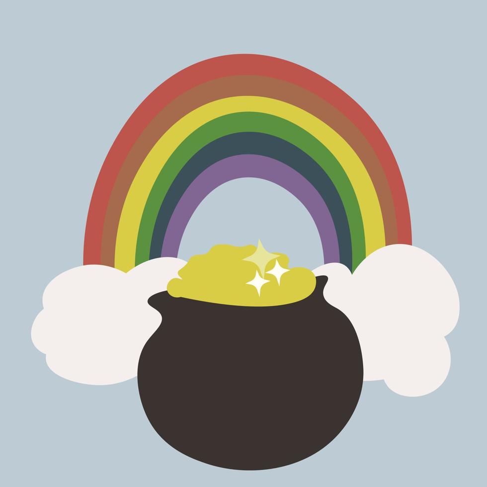 Square vector illustration of a rainbow and a pot of gold. St Patrick's day design