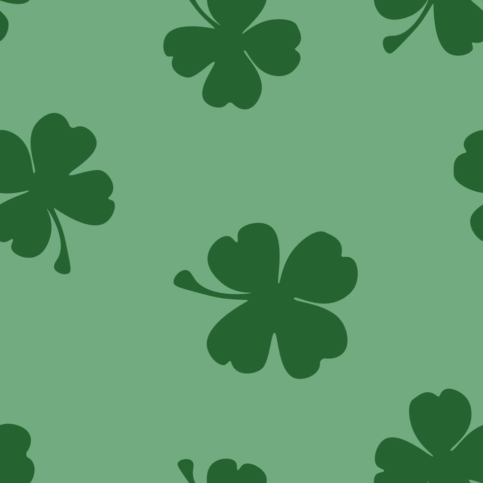 Vector seamless pattern with shamrocks. Green monochrome. St Patrick's day design. Wallpaper, background, textile or paper print