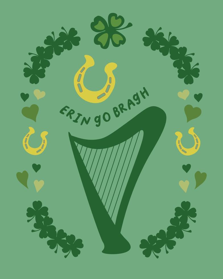 St. Patrick's day card in monochrome green with lettering vector