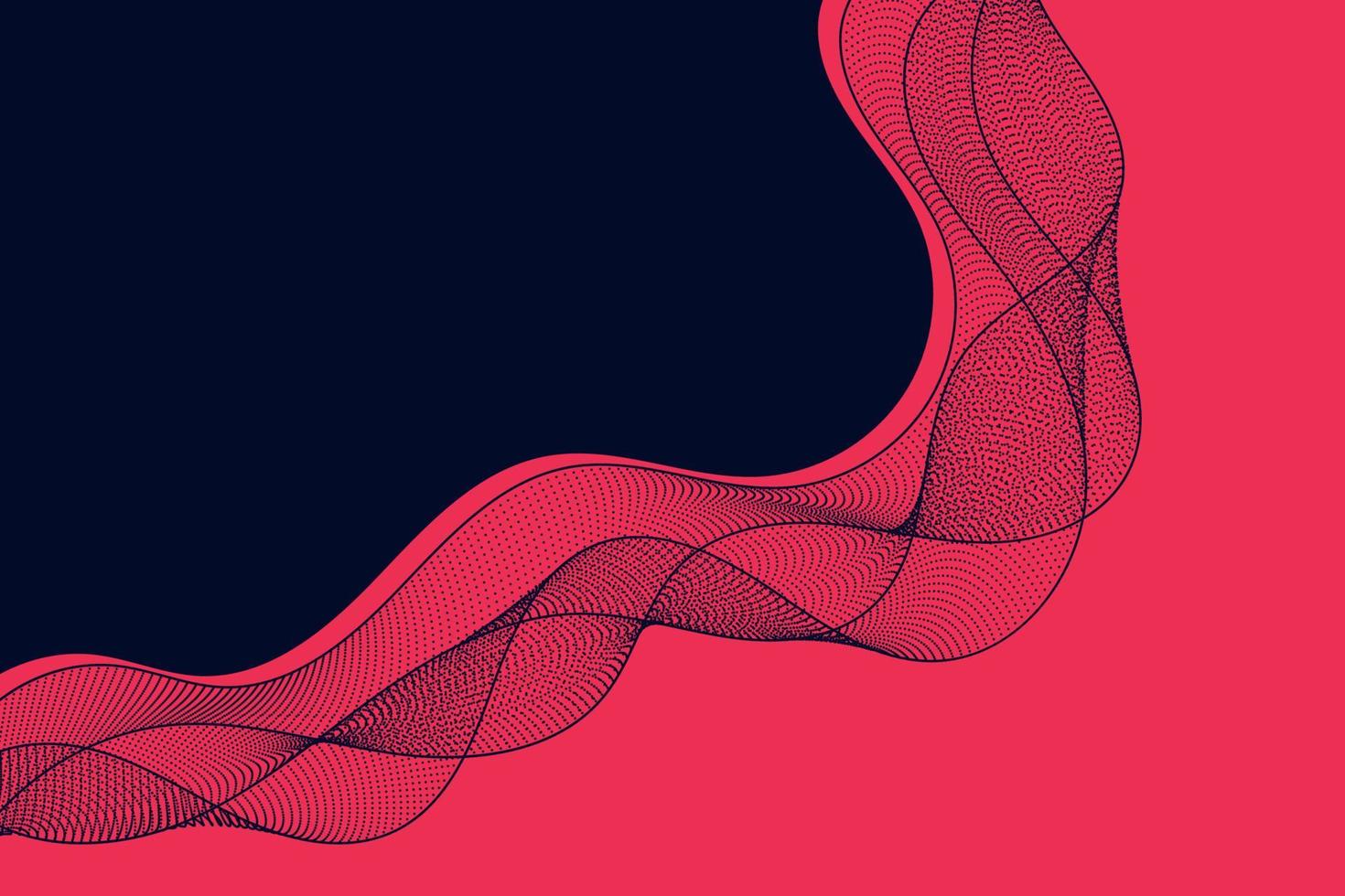 Abstract red waves with dynamic contour lines and wavy particles on black backdrop design vector