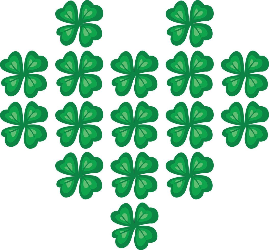 Heart made from green four leaf clovers vector