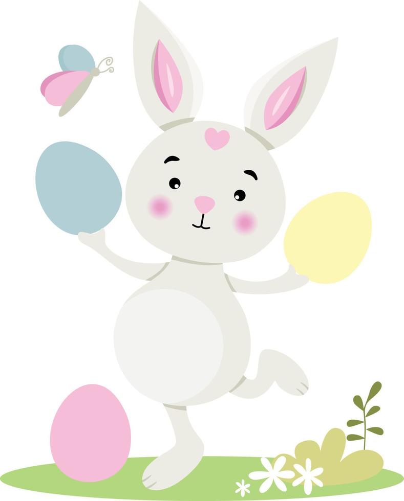 Adorable bunny with Easter eggs and butterfly vector