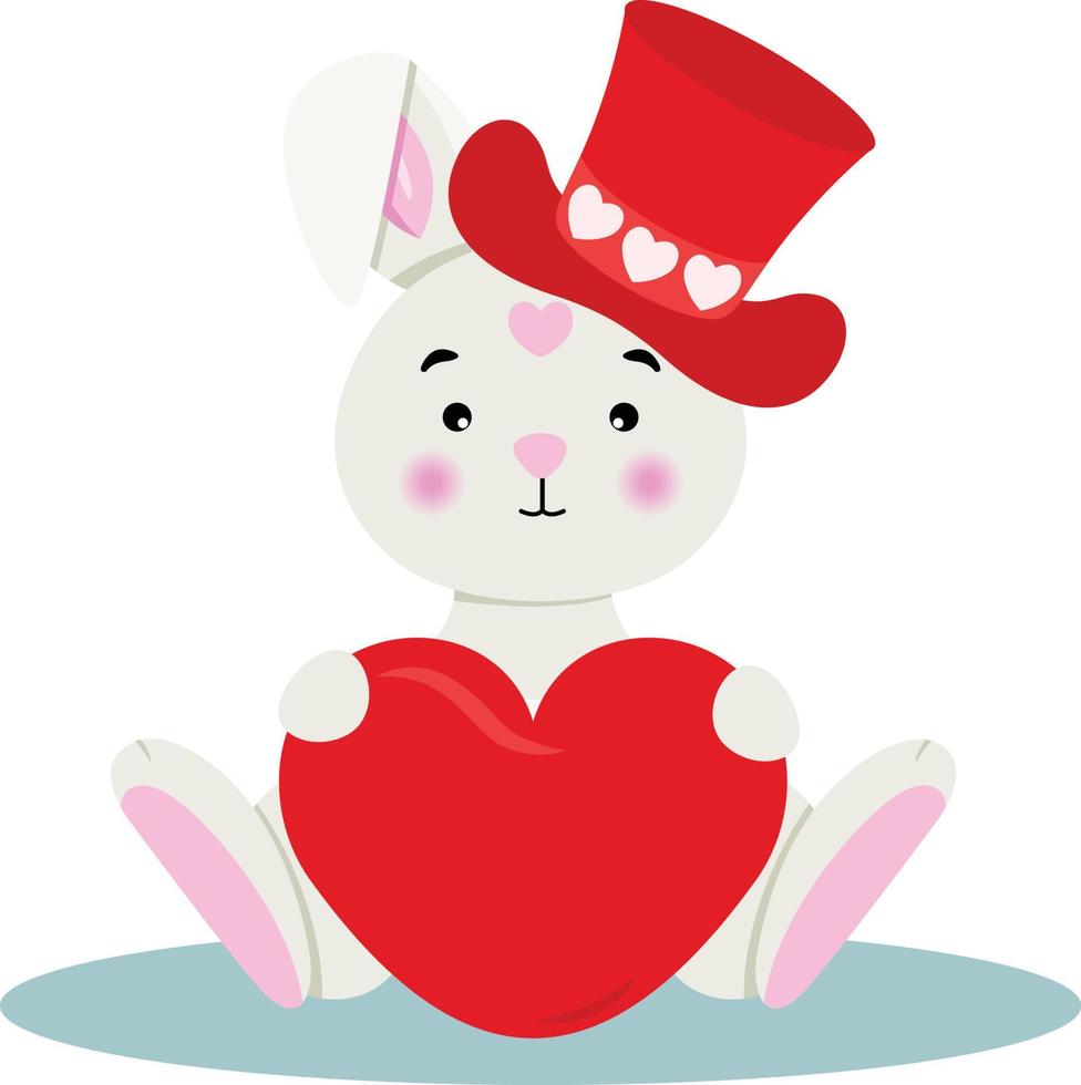 Adorable bunny with red hat holding a valentine red heart vector