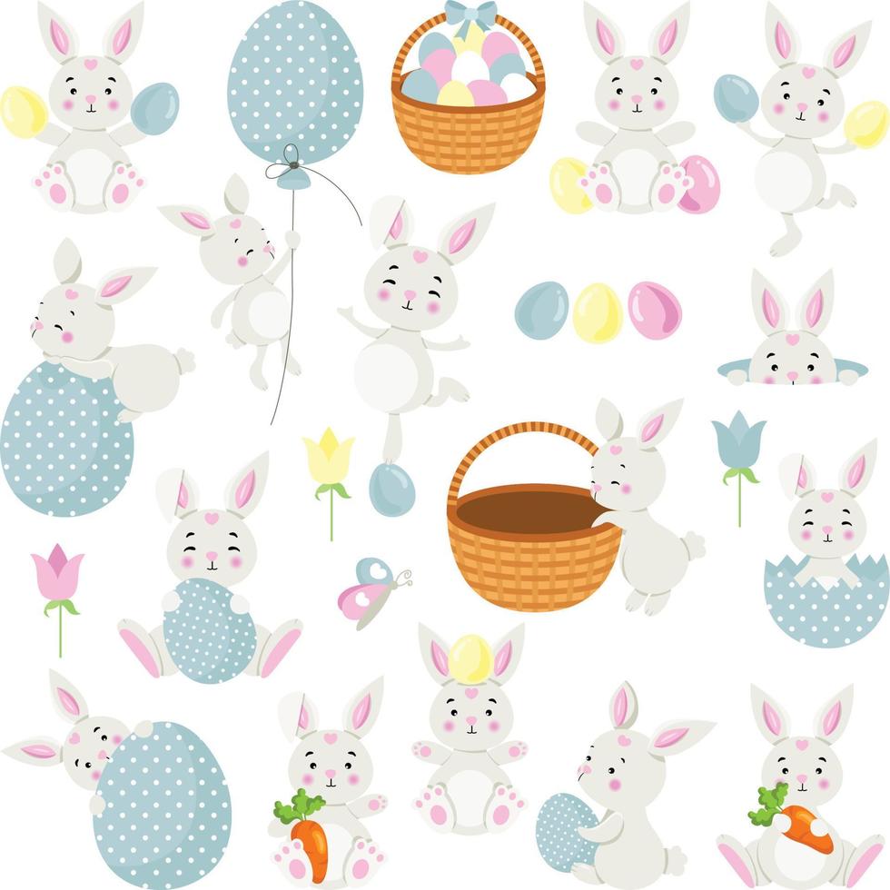 Fun package of Easter bunny with set digital elements vector