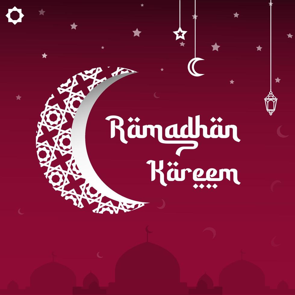 Ramadan kareem greeting card red background with ornament banner design template vector