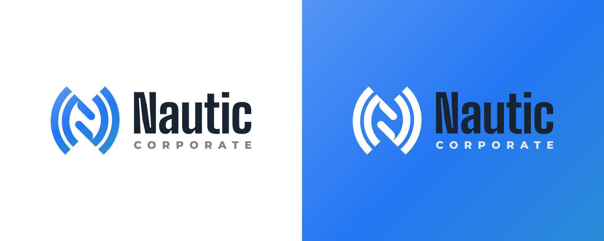 Modern Blue Letter N Logo Design with Negative Space Concept. Suitable for Business, Technology, Network, or Music Company Logo vector