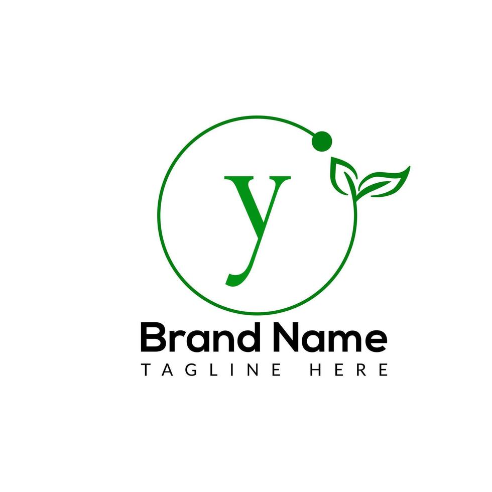 Eco Logo On Letter Y Template. Eco On Y Letter, Initial Eco, Leaf, Nature, Green Sign Concept vector