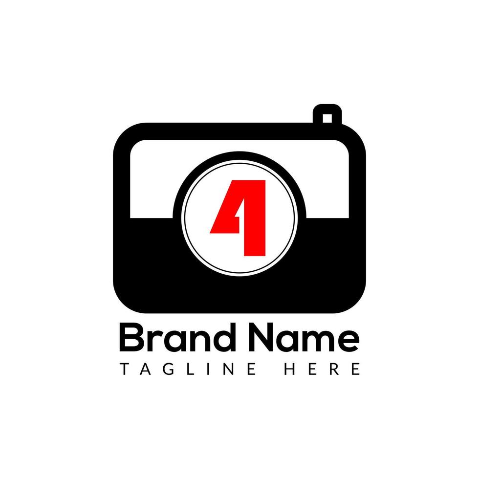 Capture Logo On Letter 4 Template. Camera Icon On 4 Letter, Initial Capture, Photography, Camera Sign Concept vector