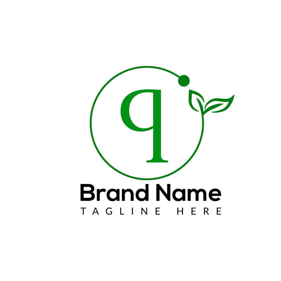Eco Logo On Letter Q Template. Eco On Q Letter, Initial Eco, Leaf, Nature, Green Sign Concept vector