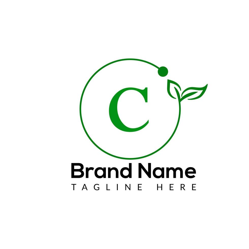 Eco Logo On Letter C Template. Eco On C Letter, Initial Eco, Leaf, Nature, Green Sign Concept vector
