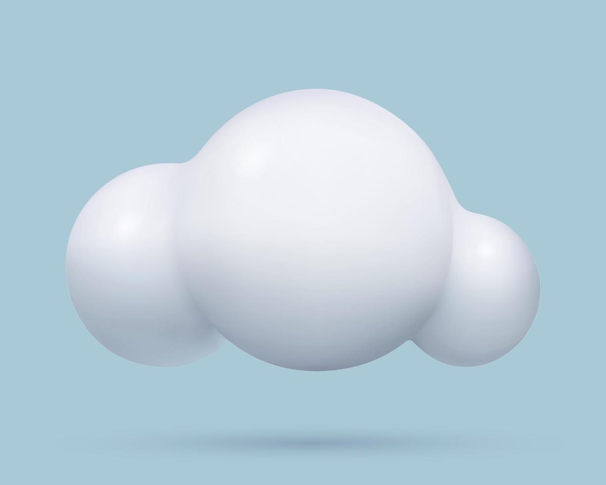 3d white fluffy cloud icon. Realistic three dimensional cute cartoon design element on blue sky background. vector