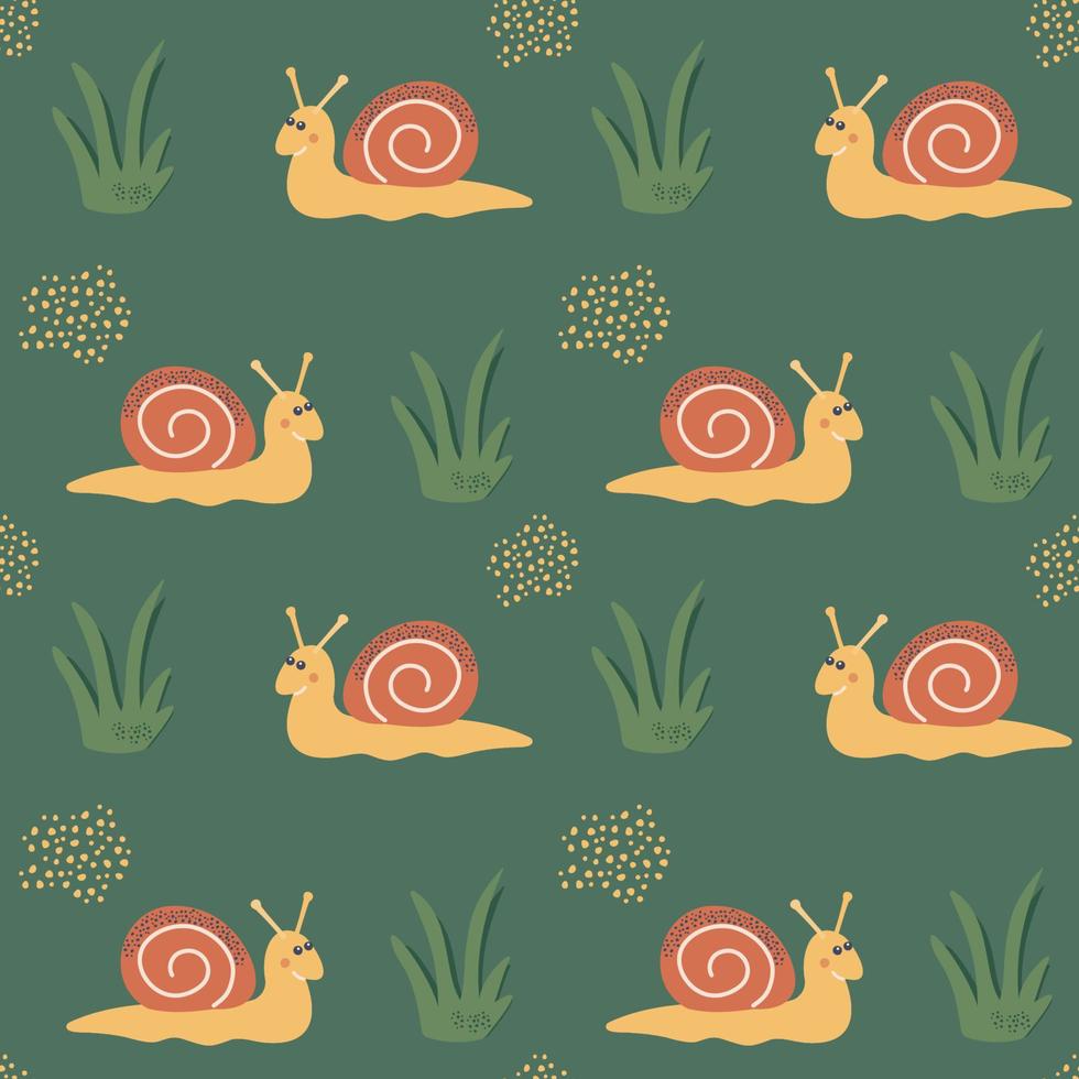 Seamless snail and grass pattern. vector