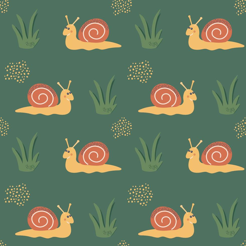 Seamless snail and grass pattern. vector